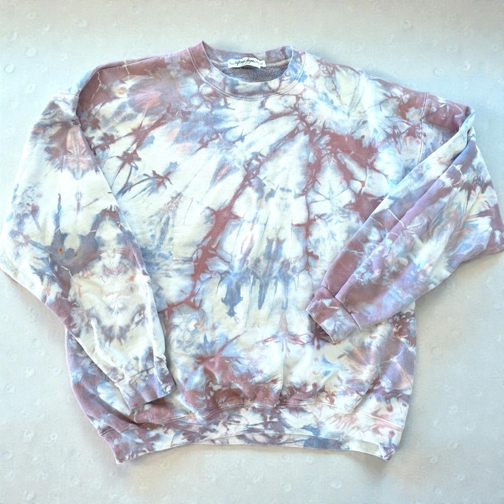 Anna Joyce Hand Dyed Tie Dye Crewneck Sweatshirt Size L Unisex Pastel Purples - Picture 10 of 10